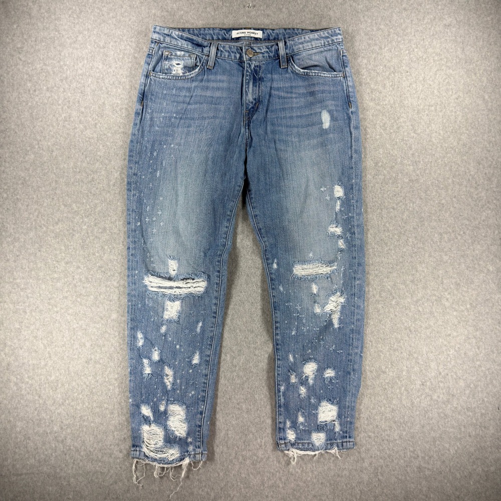 Flying Monkey Platinum Y2347 Distressed Paint Splatter Jeans Womens 27 Blue